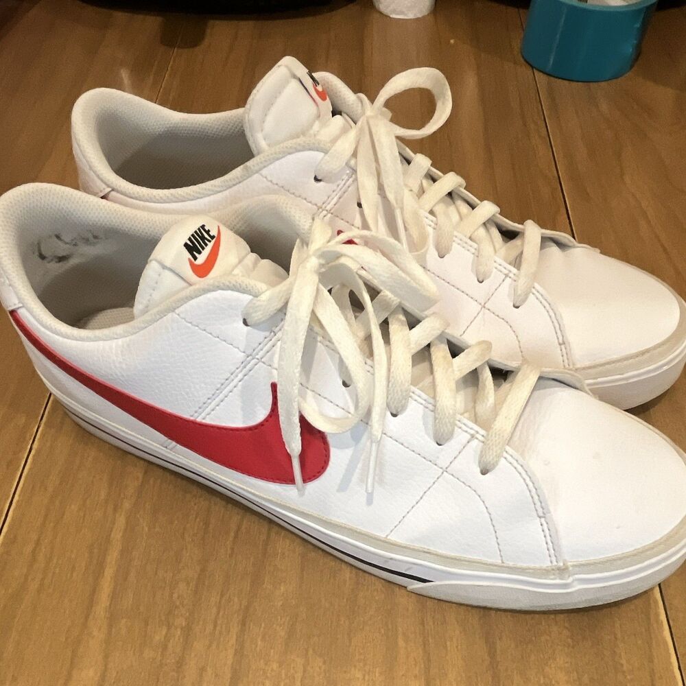 Nike Low Top Lace Up Men's Athletic Sneakers Solid White/Red Casual Activewear